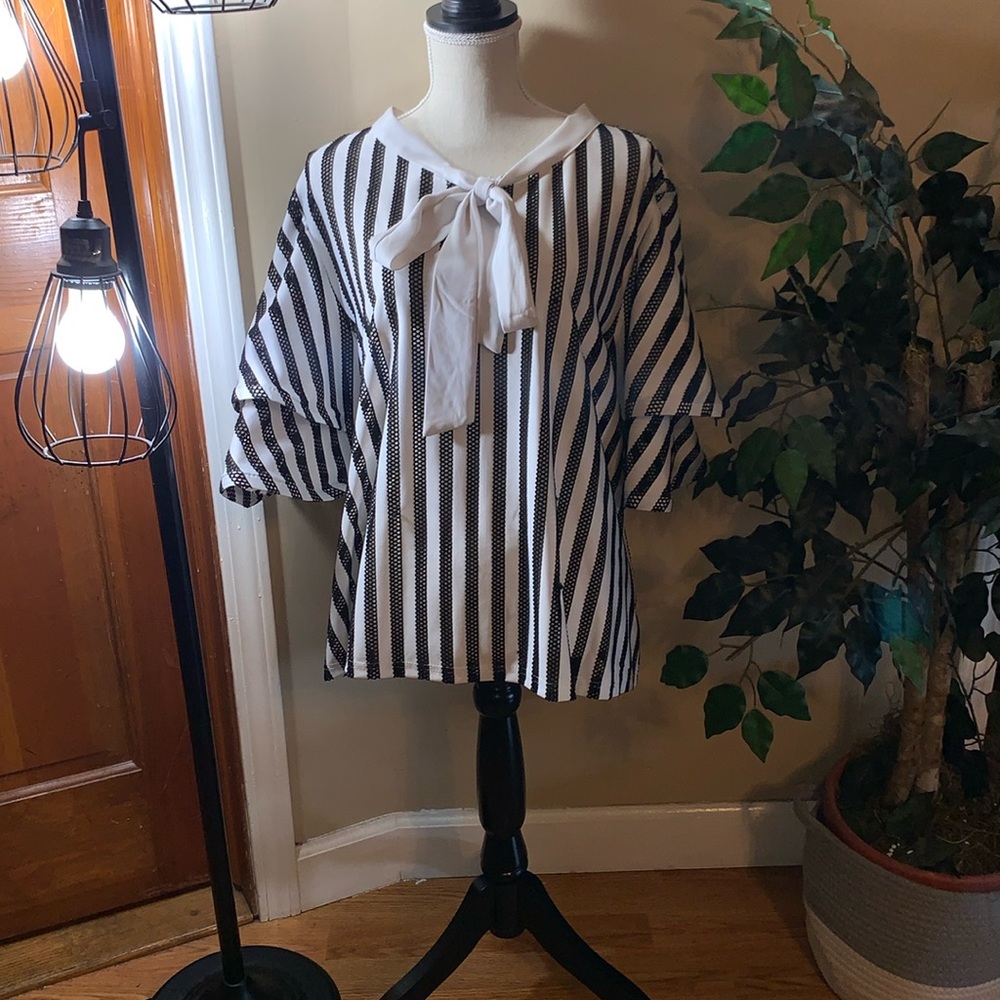 Black and white strip blouse